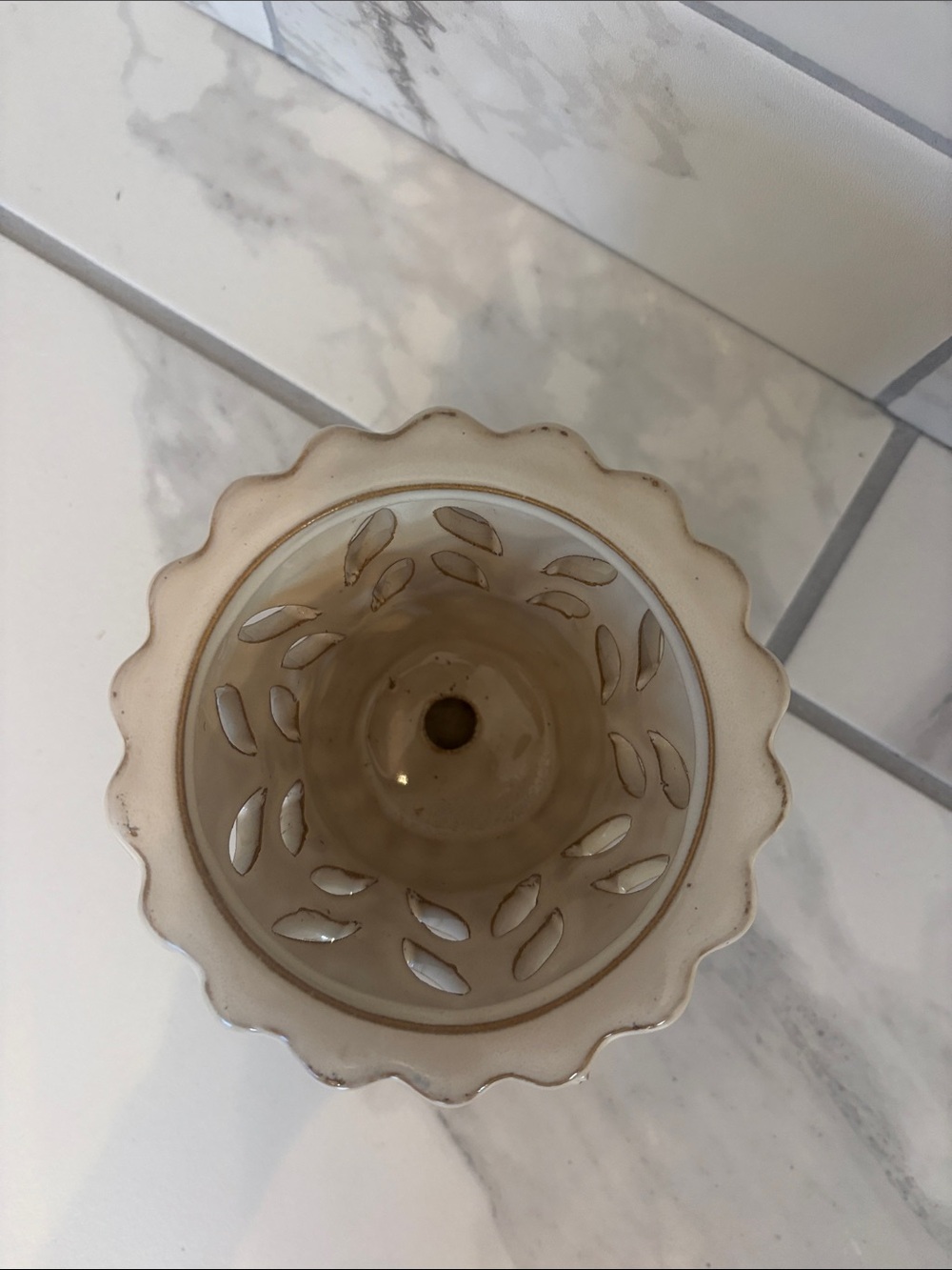 Cream Ceramic Orchid Pot with Attached Saucer - Picture 2 of 6